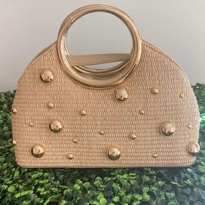 Olga Berg Tan Tote with Gold Accents